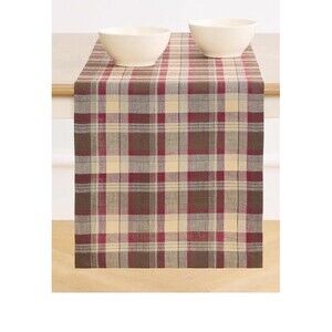 Solino Home 100% Pure Linen Table Runner Fall Dining Party Burgundy Plaid 14x60